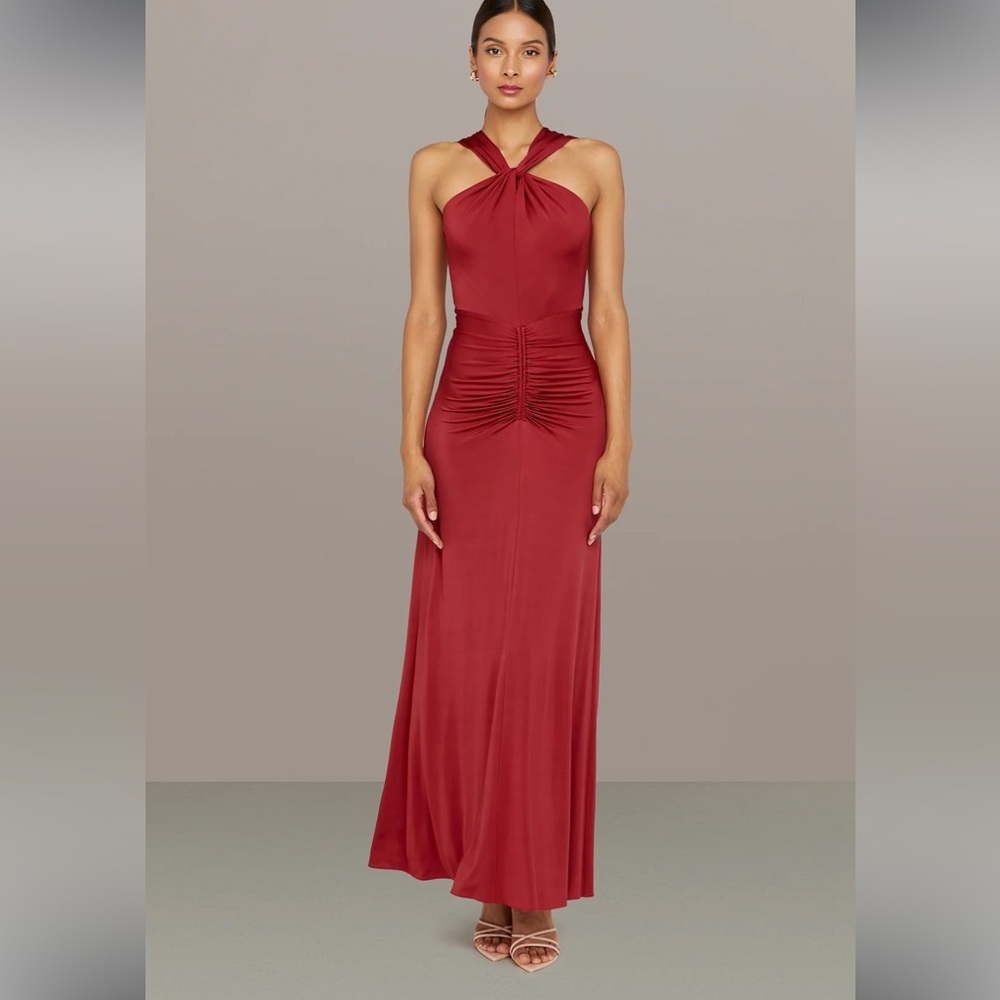 AMUR Halter Neck Red Maxi Dress